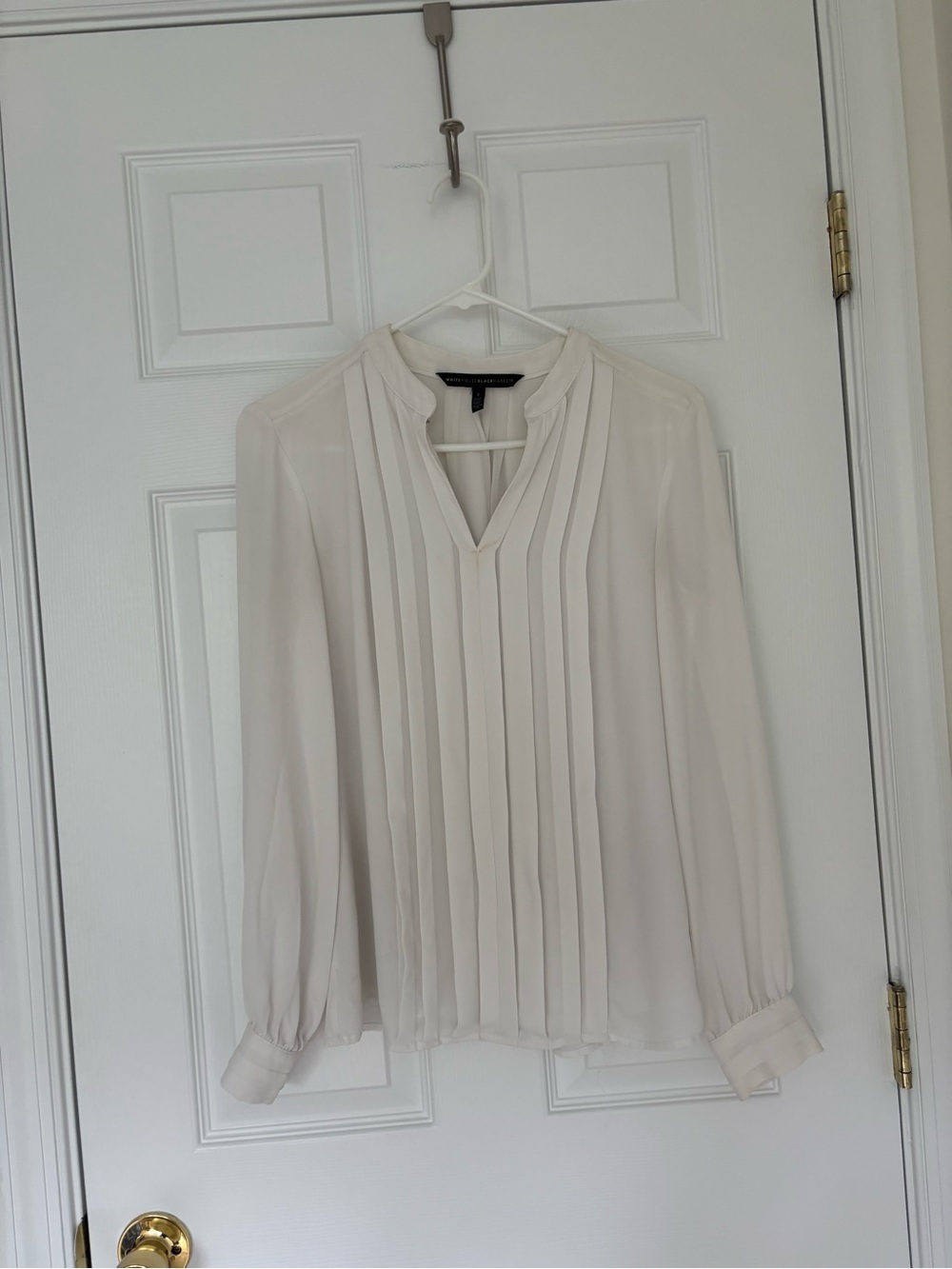 Pleated V-Neck Long-Sleeve Blouse